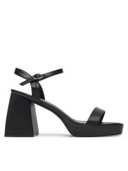 DeeZee Sandały LR2206123 Czarny. Czarne sandały DeeZee, bez wzorów, z materiału, bez obcasa, na słupku, bez zapięcia. Za 169.99 zł.
