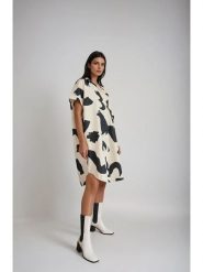 Monki Sukienka w kolorze kremowo-czarnym rozmiar: L. Brązowe sukienki Monki, l, bez wzorów, z bawełny, bez kołnierzyka, bez ramiączek, midi. Za 43.99 zł.