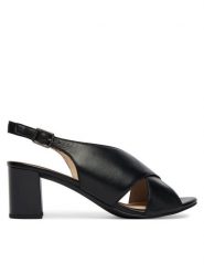 Caprice Sandały 9-28309-46 Czarny. Czarne sandały Caprice, bez wzorów, ze skóry, bez obcasa, na słupku, bez zapięcia. Za 228.99 zł.