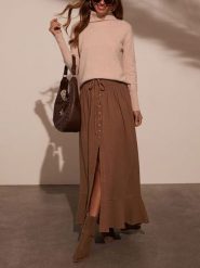 LA Angels Spódnica w kolorze jasnobrązowym rozmiar: L. Brązowe spódnice LA Angels, na co dzień, l, bez wzorów, z bawełny, maxi, proste. Za 165.99 zł.