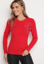 Czerwony Sweter z Koronkowymi Wstawkami z Bawełną Deriera. Czerwone swetry Born2be, s, z aplikacjami, z bawełny, bez ramiączek. Za 54.99 zł.