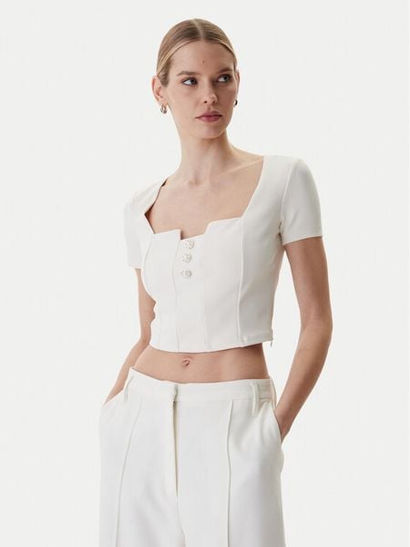 Guess Bluzka W6RP08 KCBO2 Écru Classic Fit. Bluzki Guess, s, z aplikacjami, z syntetyku, bez kołnierzyka, bez ramiączek. Za 269.99 zł.