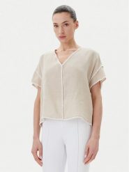 ICONA Bluzka RP5LE004 Beżowy Relaxed Fit. Brązowe bluzki ICONA, bez wzorów, ze lnu, bez kołnierzyka, bez ramiączek. Za 349.99 zł.