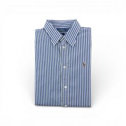 Klasyczna damska koszula w paski. Niebieskie koszule RALPH LAUREN, bez wzorów, klasyczne, bez kołnierzyka, bez ramiączek. Za 170.36 zł.