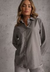 Czarna Koszula z Bawełną w Prążki ze Zdobionymi Guzikami Mirasea. Czarne koszule Renee, m, z aplikacjami, z bawełny, eleganckie, bez kołnierzyka, bez ramiączek. Za 69.99 zł.