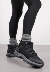 Czarne Sznurowane Buty Trekkingowe Traperki Vices na Grubej Podeszwie Afertie. Czarne trapery i śniegowce Born2be, z jeansu, za kostkę, wspinaczkowe. Za 99.99 zł.