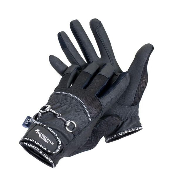 Rękawiczki do jazdy konnej damskie EQ.QUEEN Crete. Czarne rękawiczki EQUESTRIAN QUEEN, bez wzorów, sportowe. Za 106.99 zł.