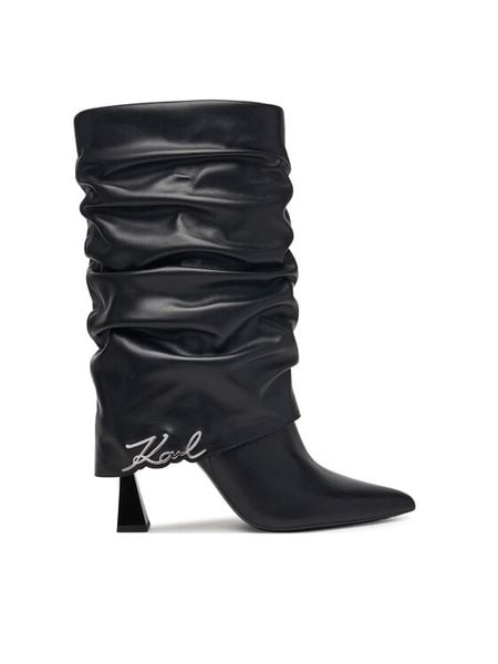 KARL LAGERFELD Botki Debutante KL32085 Czarny. Czarne botki KARL LAGERFELD, bez wzorów, ze skóry, bez obcasa, na słupku, bez zapięcia. Za 1,409.00 zł.