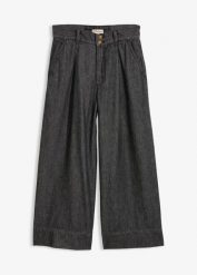 Jeansy wide leg o skróconej długości. Czarne jeansy bonprix, bez wzorów. Za 129.99 zł.