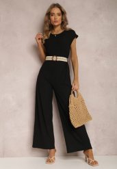 Czarny Kombinezon z Paskiem Artyse. Czarne sukienki Renee, l, bez wzorów, z dzianiny, boho, bez kołnierzyka, bez ramiączek, maxi. Za 89.99 zł.