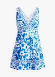 Sukienka kąpielowa z dekoltem w serek. Białe sukienki bonprix, na plażę, bez wzorów, bez kołnierzyka, bez ramiączek. Za 189.99 zł.