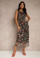 Czarna Sukienka Typu Bodycon w Kwiatowy Wzór Melavela. Czarne sukienki Renee, na spotkanie biznesowe, s, bez wzorów, klasyczne, bez kołnierzyka, bez ramiączek, maxi, bodycon. Za 89.99 zł.