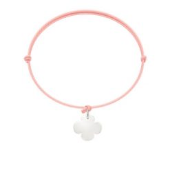 Bransoletka z koniczyną z białego złota próby 585 na cienkim jasnoróżowym sznurku. Białe bransoletki Lilou, złote. Za 898.00 zł.
