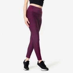 Legginsy fitness damskie Domyos. Fioletowe legginsy DOMYOS, l, bez wzorów, z elastanu, z podwyższonym stanem. Za 79.99 zł.