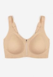 Jasnobeżowy Sportowy Biustonosz z Suwakiem z Przodu Eziline. Brązowe bielizna sportowa Born2be, plus size, bez wzorów. Za 69.99 zł.