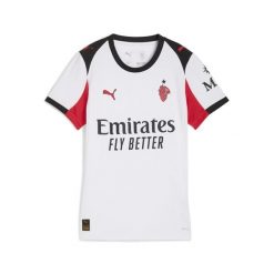 Damska koszulka wyjazdowa AC Milan 25/26 PUMA White For All Time Red. Białe bluzki Puma, bez wzorów, sportowe, bez kołnierzyka, bez ramiączek. Za 439.00 zł.