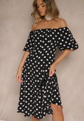 Czarna Sukienka Hiszpanka Vices w Kropki o Rozkloszowanym Kroju Zilua. Czarne sukienki Renee, na spotkanie biznesowe, l, bez wzorów, z materiału, retro, bez kołnierzyka, bez ramiączek, midi, rozkloszowane. Za 119.99 zł.