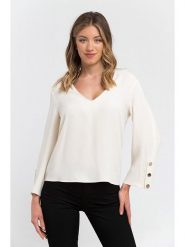 Trussardi Bluzka w kolorze kremowym rozmiar: 38. Brązowe bluzki TRUSSARDI, bez wzorów, klasyczne, bez kołnierzyka, bez ramiączek. Za 210.32 zł.