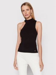 DKNY Top P2ASAA41 Czarny Slim Fit. Czarne topy DKNY, l, bez wzorów, z bawełny, bez kołnierzyka, bez ramiączek. Za 209.99 zł.