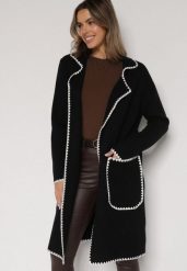 Czarny Kardigan Ozdobiony Lamówką Tusbena. Czarne kardigany Born2be, bez wzorów, z jeansu. Za 129.99 zł.