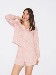 Wzorzysta piżama z wiskozy - pastelowy róż. Czerwone piżamy Reserved, bez wzorów, z wiskozy, bez ramiączek. Za 139.99 zł.
