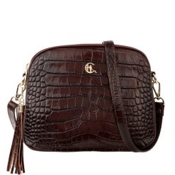 Skórzana listonoszka Canaletto z tłoczeniem krokodyla i złotymi detalami – luksusowy styl na co dzień TD808s259. Brązowe torebki klasyczne bez wzorów, ze skóry, z tłoczeniem, bez dodatków. Za 314.93 zł.