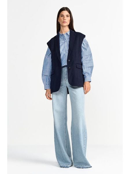 Rich & Royal Bluzka w kolorze niebiesko-białym rozmiar: 34. Niebieskie bluzki Rich & Royal, bez wzorów, z bawełny, bez kołnierzyka, bez ramiączek. Za 257.92 zł.