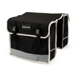 Sakwa rowerowa podwójna Dunlop 26L na bagażnik. Czarne torebki klasyczne Dunlop, bez wzorów, bez dodatków. Za 39.99 zł.