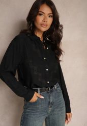 Czarna Koszula z Hafem z Cyrkoniami Przy Dekolcie Invorina. Czarne koszule Renee, l, z aplikacjami, z jeansu, eleganckie, bez kołnierzyka, bez ramiączek. Za 69.99 zł.