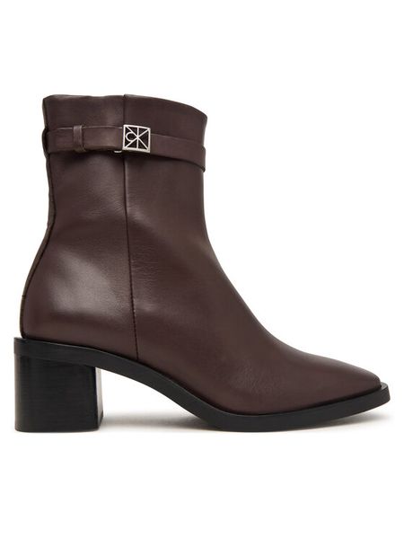 Calvin Klein Botki Block Heel Ank Boot Lth Hdw HW0HW03171 Brązowy. Brązowe botki Calvin Klein, bez wzorów, ze skóry, bez obcasa, na słupku, bez zapięcia. Za 849.99 zł.