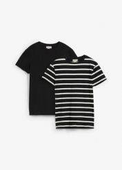 T-shirt z czystej bawełny organicznej (2 szt.). Czarne t-shirty bonprix, bez wzorów, z bawełny, bez kołnierzyka, bez ramiączek. Za 82.99 zł.