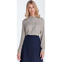 Ecru Koszulowa Bluzka w Drobne Kwiaty. Czarne bluzki Molly.pl, l, bez wzorów, biznesowe, bez kołnierzyka, bez ramiączek. Za 121.90 zł.