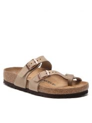 Birkenstock Japonki Mayari 1011433 Beżowy. Brązowe klapki Birkenstock, bez wzorów, z nubiku, bez obcasa. Za 539.99 zł.