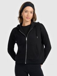 4F Bluza dresowa rozpinana z kapturem damska - czarna M. Czarne bluzy 4f, m, bez wzorów, z bawełny, z kapturem. Za 169.99 zł.