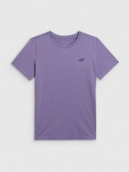 4F Koszulka treningowa regular szybkoschnąca damska - fioletowa XS. Fioletowe bluzki 4f, xs, bez wzorów, bez kołnierzyka, bez ramiączek. Za 79.99 zł.