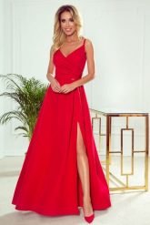 Długa sukienka na wesele rozkloszowana na ramiączkach czerwona. Czerwone sukienki Sukienki.shop, na studniówkę, xl, bez wzorów, wizytowe, bez kołnierzyka, bez ramiączek, maxi, rozkloszowane. Za 429.00 zł.
