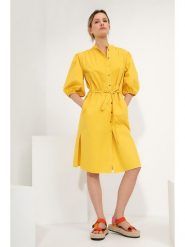 Josephine & Co Sukienka "Greta" w kolorze żółtym rozmiar: 34. Żółte sukienki Josephine & Co, na co dzień, bez wzorów, z bawełny, bez kołnierzyka, bez ramiączek, midi, proste. Za 198.10 zł.
