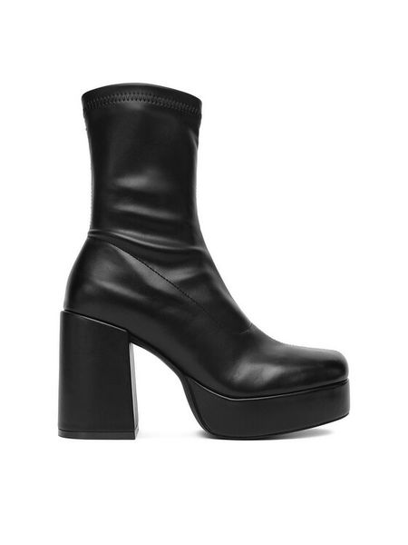 DeeZee Botki 7562T-2 Czarny. Czarne botki DeeZee, bez wzorów, z materiału, bez obcasa, na słupku, bez zapięcia. Za 219.99 zł.