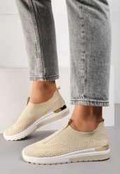 Jasnobeżowe Buty Sportowe Hypnerus. Brązowe obuwie sportowe Renee, z jeansu, bez zapięcia. Za 29.99 zł.