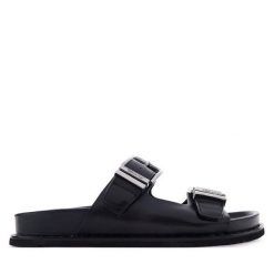 Klapki Tamaris. Czarne klapki Tamaris, bez wzorów, bez obcasa. Za 296.99 zł.