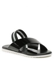 Pollini Sandały SA16261G1GTRL000 Czarny. Czarne sandały Pollini, bez wzorów, z lakierowanej skóry, bez obcasa, na płaskiej podeszwie, bez zapięcia. Za 379.99 zł.