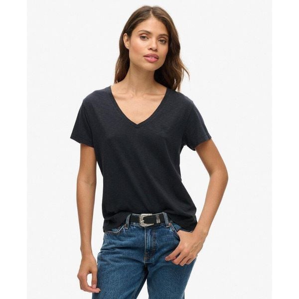 Koszulka z haftem V w slubie. Niebieskie koszulki sportowe Superdry, bez wzorów, z bawełny, bez ramiączek. Za 127.15 zł.