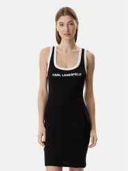 KARL LAGERFELD Sukienka codzienna B2W46087 Czarny Slim Fit. Czarne sukienki KARL LAGERFELD, na co dzień, m, bez wzorów, z bawełny, bez kołnierzyka, bez ramiączek, proste. Za 389.99 zł.