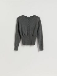 Kardigan z domieszką wełny - szary. Szare kardigany Reserved, l, bez wzorów, z dzianiny. Za 129.99 zł.
