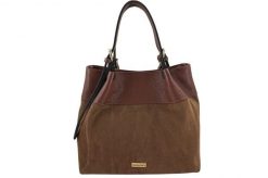 Elegancka torebka damska z naturalnego zamszu - Brązowa. Brązowe torby na ramię Barberini's, bez wzorów, z jeansu, boho, na ramię, duże, zamszowe, bez dodatków. Za 349.99 zł.