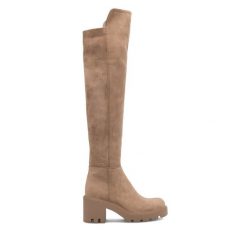 Kozaki DeeZee. Brązowe kozaki DeeZee, bez obcasa, na słupku, bez zapięcia. Za 159.99 zł.