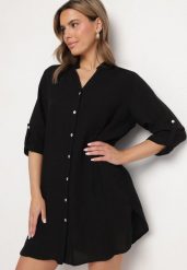 Czarna Sukienka Oversize z Bawełny o Prostym Kroju Koszulowym Elanistra. Czarne sukienki Born2be, na co dzień, m, bez wzorów, z bawełny, eleganckie, bez kołnierzyka, bez ramiączek, mini, koszulowe. Za 99.99 zł.