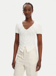 PINKO Bluzka Falterona Maglia 104625 A2E6 Biały Regular Fit. Białe bluzki Pinko, m, bez wzorów, z syntetyku, bez kołnierzyka, bez ramiączek. Za 359.99 zł.