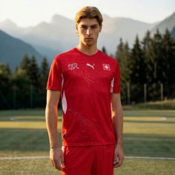 Koszulka piłkarska replika Puma Szwajcaria Mistrzostwa Świata 2026. Bluzki Puma, m, bez wzorów, z materiału, sportowe, bez kołnierzyka, bez ramiączek. Za 439.99 zł.