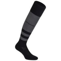 Skarpety do rugby R500 wysokie. Czarne skarpety OFFLOAD, bez wzorów, z elastanu. Za 24.99 zł.